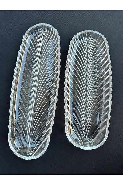 Hediyedukkani 2-Piece Glass Boat Plate, Salad Plate, Presentation Plate