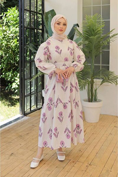 kum incisi Purple Hijab Detailed Casual Dress