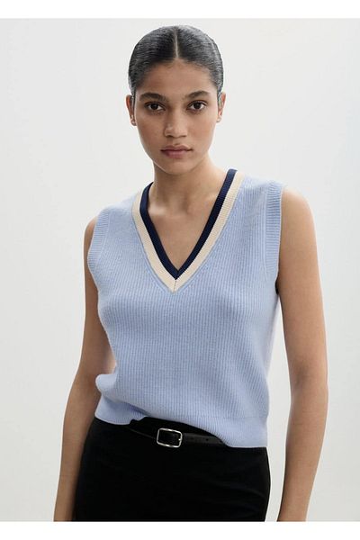 MANGO Woman Vestă cu decolteu în V în contrast