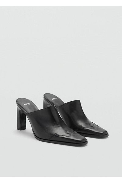 MANGO Woman Leather Pointed Slingback Shoes