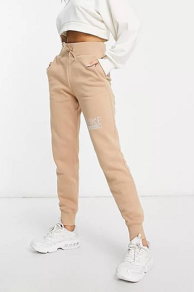 Nike Swoosh Fleece Joggers Brown Raised Loose Fit with High Waist Women's Sweatpants Milk Coffee