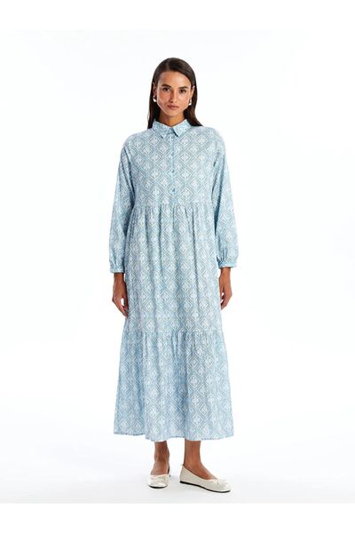 LC Waikiki LCW Modest - Γυναικείο μακρυμάνικο φόρεμα με λαιμόκοψη με λουλούδια