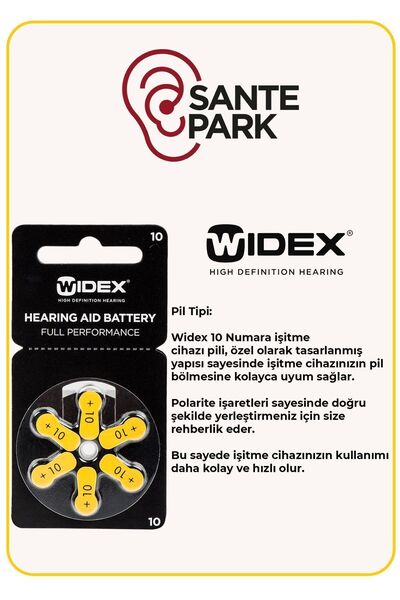 WİDEX Isitme Cihazi Pili - 10 Paket 10 Numara Pil - 10 Numara Kulak Cihazi Pili - Isitme Cihazi Pili