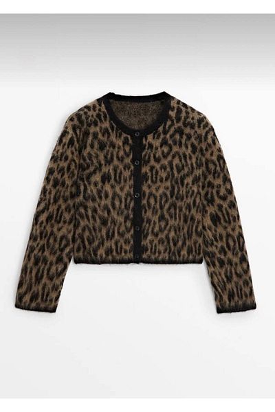 Liora Cardigan de damă cu imprimeu leopard - amestec de lână și pene