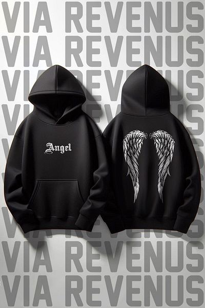 Vordevia Angel Wing Pattern - 3 Thread Wide Fit Hooded Sweatshirt