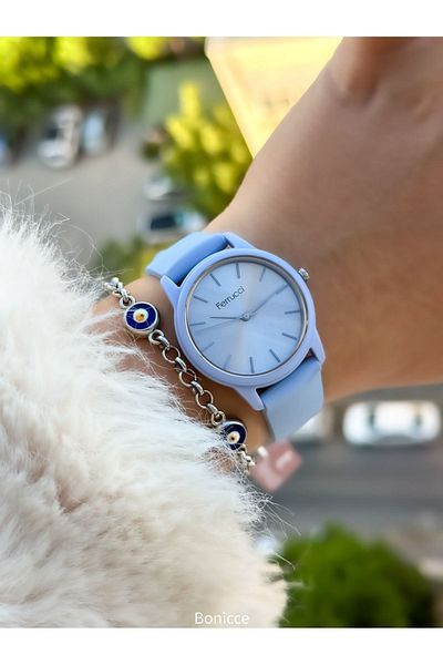 Ferrucci Waterproof Blue Silicone Cord Women's Wrist Watch and Bracelet