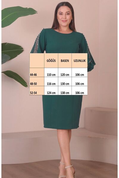 For Big Trend Women's Plus Size Sleeve Pearl Low-cut Detail Pencil Cut Flexible Midi Length Woven Evening Dress