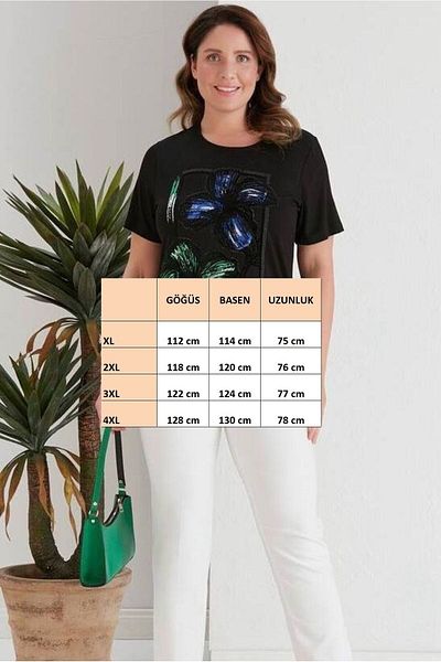 FOR ESRA BIG TREND Stretchy Viscose Velvet Blouse - Flower Embossed Pattern, Short Sleeve and Side Slit