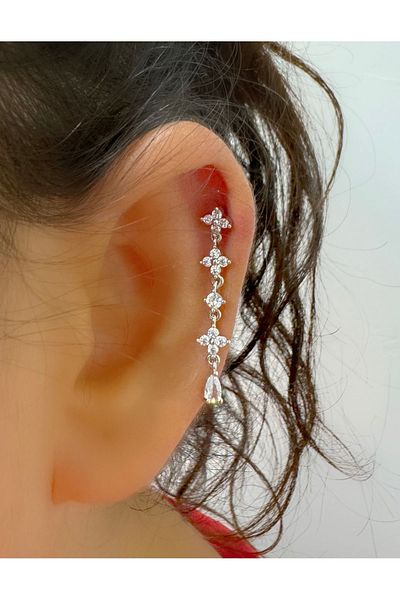 Arescollection 1 Piece Zircon Stone Helix Piercing Earrings - Cartilage and Earlobe Compatible