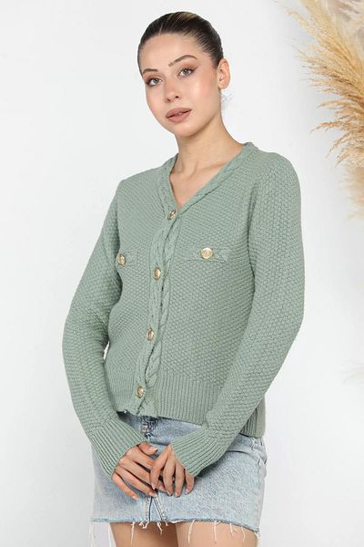 GÜLSELİ Women's Mint Knitwear Cardigan - Shaç Knit Patterned