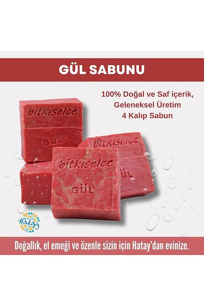 bitkiselce 450 g Rose Soap - Pure and Natural Ingredients, 4 Molds