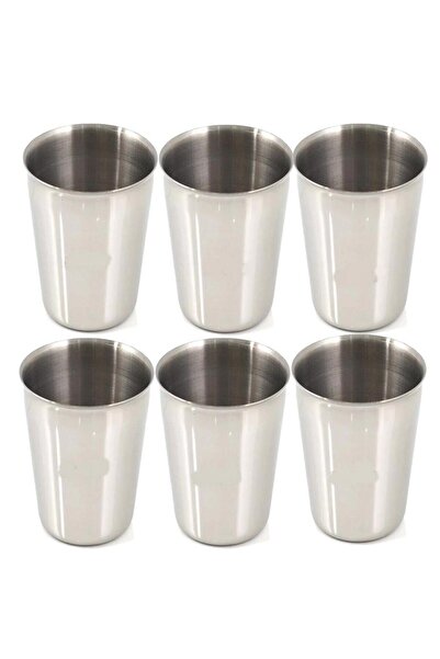 BİODATA 6 Adet Set Standart Boy 220cc Paslanmaz Çelik Bardak Metal Su Çay Bardağı Kırılmaz Garantili Bardak