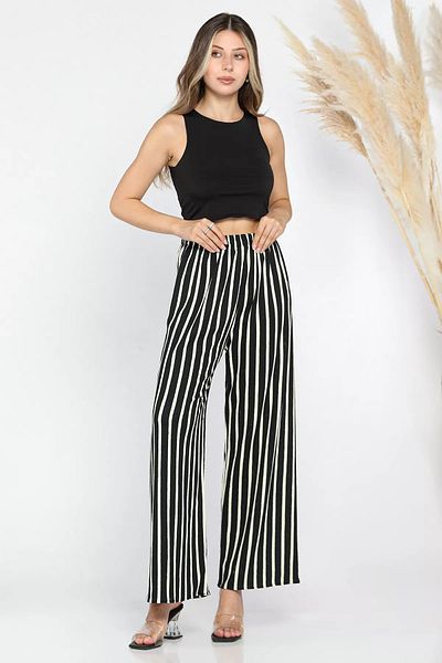 GÜLSELİ Pantaloni de drumeție cu dungi negre cu picioare largi