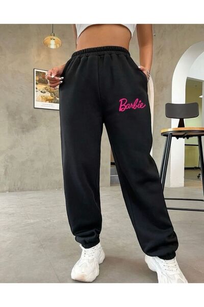 BYMEER Siyah Barbie Baskılı Eşofman Altı Jogger