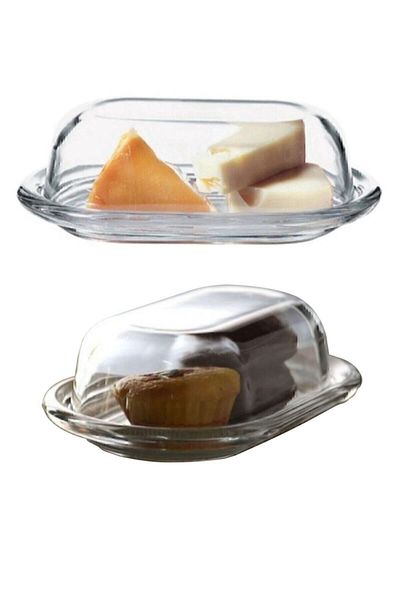 Paşabahçe 2 Pieces 4 Pieces Glass Basic Covered Butter Bowl Cheese Butter Breakfast Storage & Presentation Container