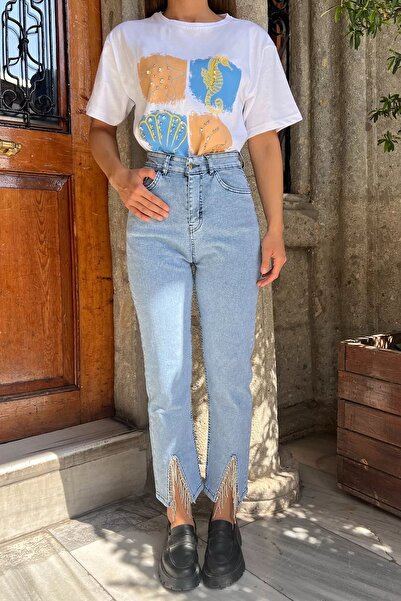 GÜLSELİ Blugi de damă Lycra Ice Blue - Blugi cu tăietură pe picior