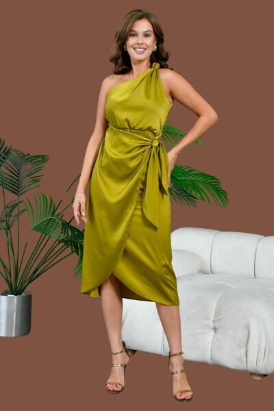 lovebox Omuzda Düğüm Detaylı Kuşaklı Saten Kadın Abiye Elbise 003