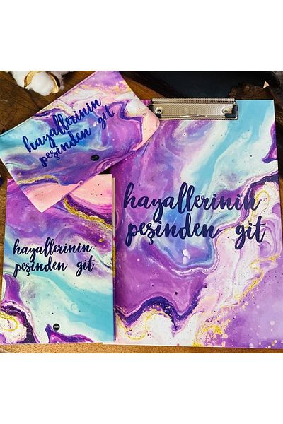 hediyeofisi Set of 3 Follow Your Dreams Secretarial Notebook Pen Holder Gift Set