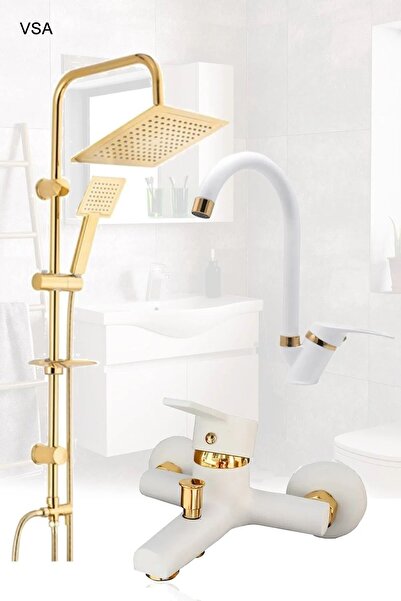 VSA Altın Robot Yağmurlama Tepe Duş Banyo Lavabo Batarya Musluk Seti Yeni Nesil Duş