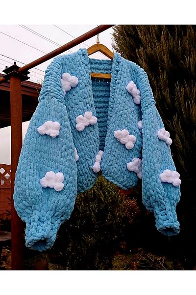 El örgüsü Cardigan și jachetă din lână pufoasă tricotată în nor