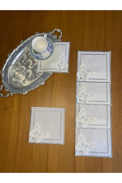Smiling Home 6 bucăți Gardenia lenjerie argintiu culoare dublu pătrat mobil fluture elegant cocktail prezentare șervețel