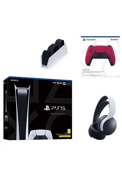 Sony Playstation 5 Digital Konsolu Ps5 Kol Kırmızı Şarj Istasyonu Ps5 3d Kulaklık