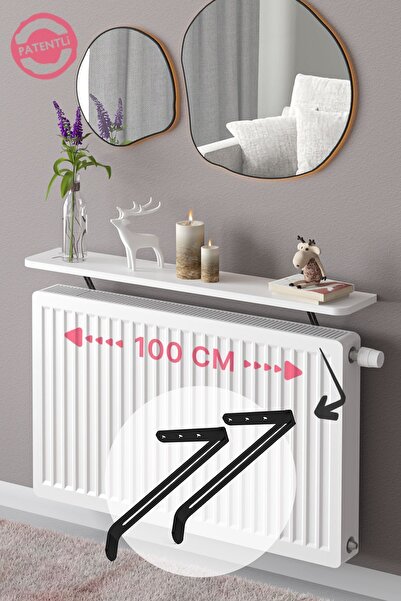 lefty Petek Üstü Uçan Raf Dresuar Kalorifer Peteği Rafı 100x18 Cm Mat Beyaz Oval Kesim