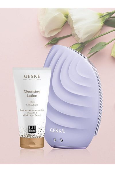Geske Deep Cleanse Lotion, Almond Oil, Sonic Brush 5 in 1 Skincare Set for Radiant Skin Combo Pack Purple
