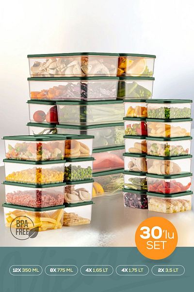Vienev Green 30-Piece Refrigerator Organizer - Microwavable Freezer Storage Container