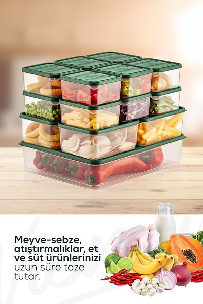 Vienev Green 17-Piece Refrigerator Organizer Suitable for Microwave - Freeze Storage Container
