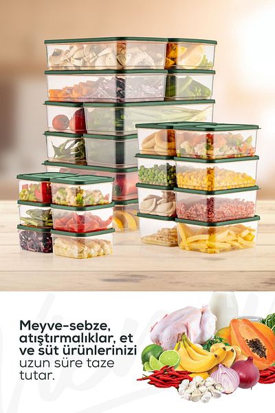Vienev Green 24-Piece Refrigerator Organizer - Microwavable Freezer Storage Container