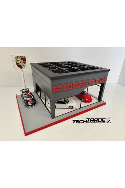 Tech Trade Porsche Diecast Showroom Garaj Diorama 1:64 Ölçek