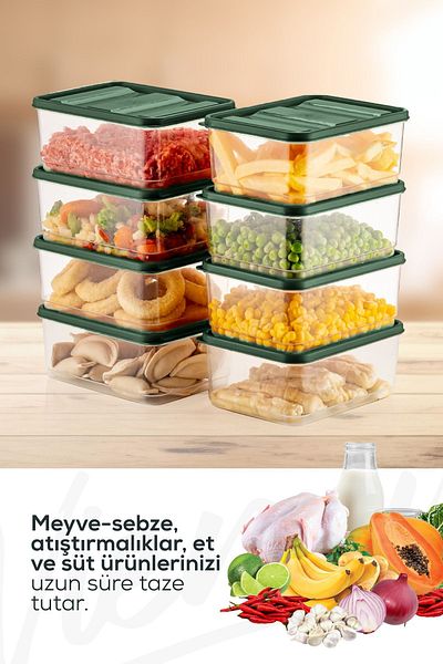Vienev Green 8-Piece Refrigerator Organizer - Microwavable Freezer Storage Container