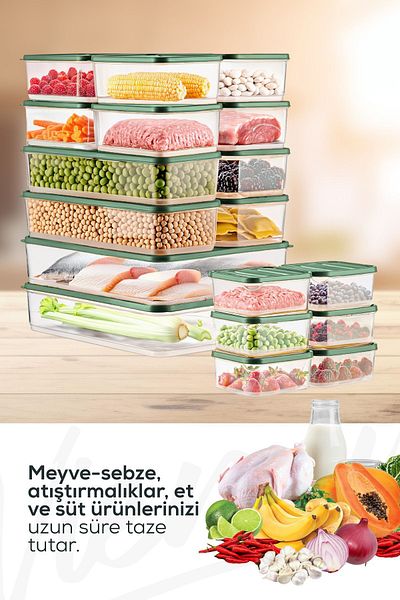 Vienev Green 20-Piece Refrigerator Organizer - Microwavable Freezer Storage Container