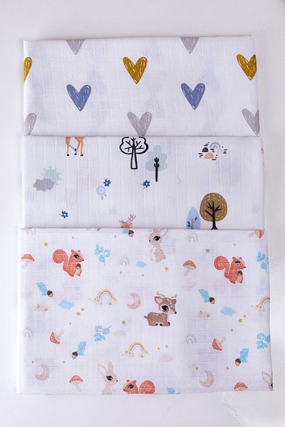 Ferdys Set of 3 100% Cotton Organic Muslin Blanket - Multi-purpose, 80x90 Blanket