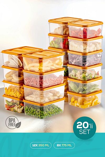 Vienev 20 Pieces Orange Freezer Organizer - Refrigerator Microwave Convenient Storage Container