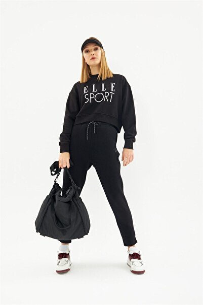 ELLE Sport Beyaz Baskılı Kadın Crop Sweatshirt