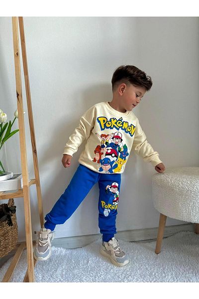 öykümgaleria Dinosaur Printed 3 Thread Fabric Top and Bottom Set for Boy
