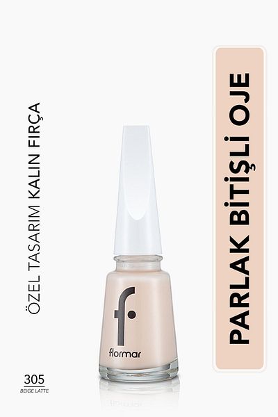 Flormar High Pigmented Shiny Nail Polish -Nail Enamel- 305 Beige Latte New, Classic Finished - 8682536035835