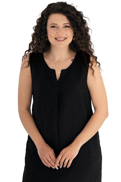Fashion Friends Rochie neagră de in cu decolteu în V