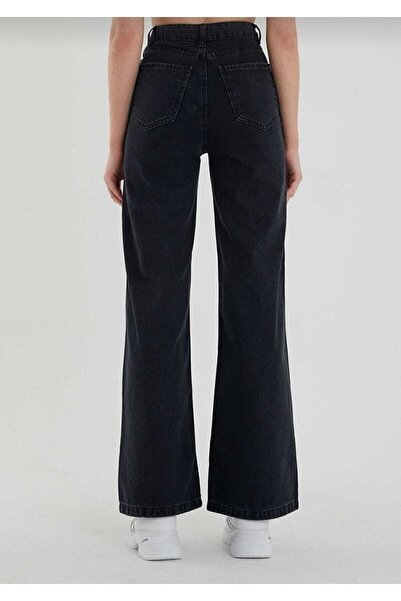 WODDİ Maria ženske crne Visok struk palazzo jeans pantalone koje ne izbljeđuju