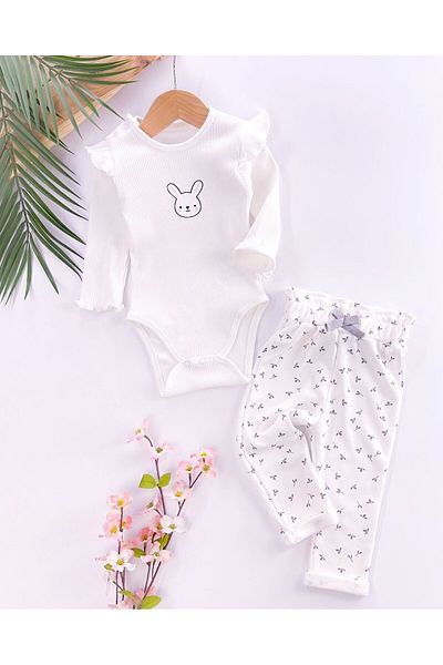Riffy Baby Cute Rabbit Printed Bodysuit Trousers 2-Piece Set