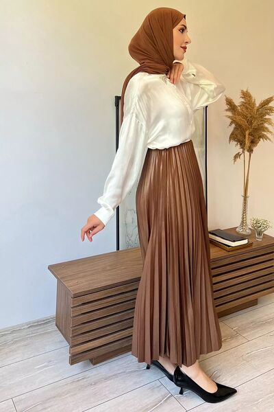 julude Fusta Hijab plisată cu talie elastică Camel