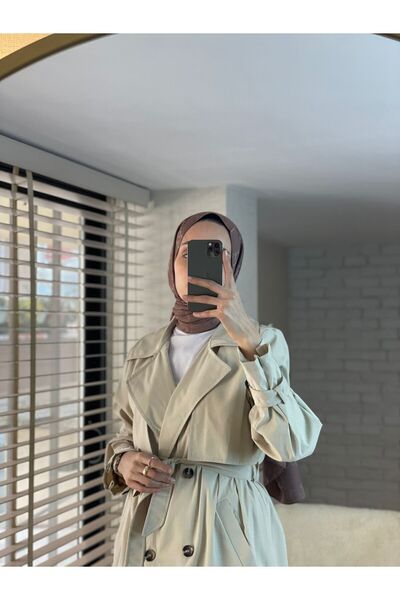 Miraydın Butik Kadın Ceket Yaka Kol Detaylı Trençkot Bej