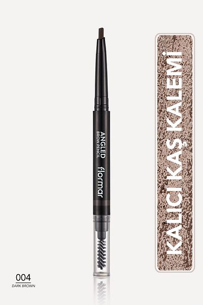 Flormar Two Ended Angled Eyebrow Pencil and Eyebrow Brush (Dark Brown) - Angled Brow Pencil - 004 -8690604572069