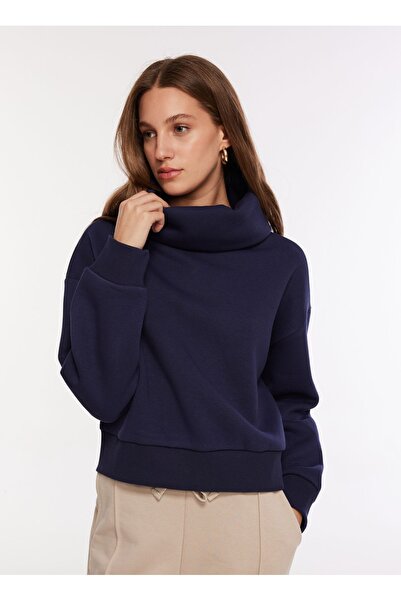 Fabrika Lacivert Kadın Dik Yaka Düz Sweatshirt VEJA