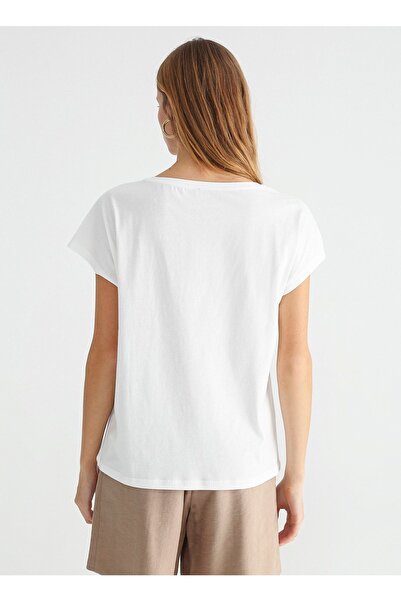 Fabrika Beyaz Kadın Bisiklet Yaka Basic T-Shirt DUSA