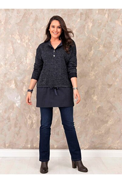 Even Plus Size - Büyük Beden Kadın Giyim Yakası Çıtçıtlı Büyük Beden Bluz