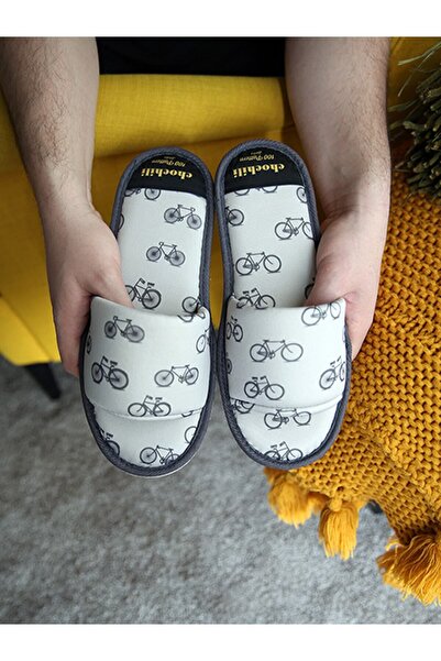 Chochili Ανδρικές παντόφλες σπιτιού με γκρι σχέδιο ποδηλάτου με ανοιχτό μπροστινό μέρος