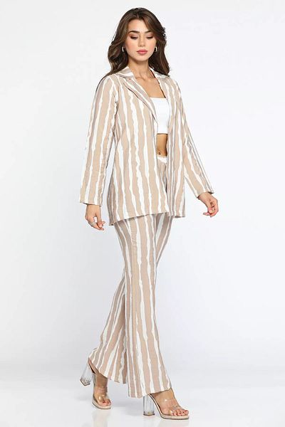 GÜLSELİ Beige and Zebra Patterned Women's Double Suit - Jacket and Trousers